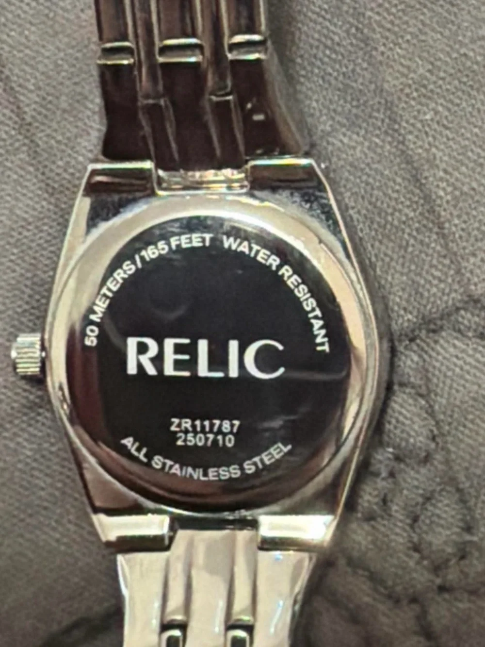 Relic Silver-Tone Bracelet Watch with Pink Dial and Crystal Accents